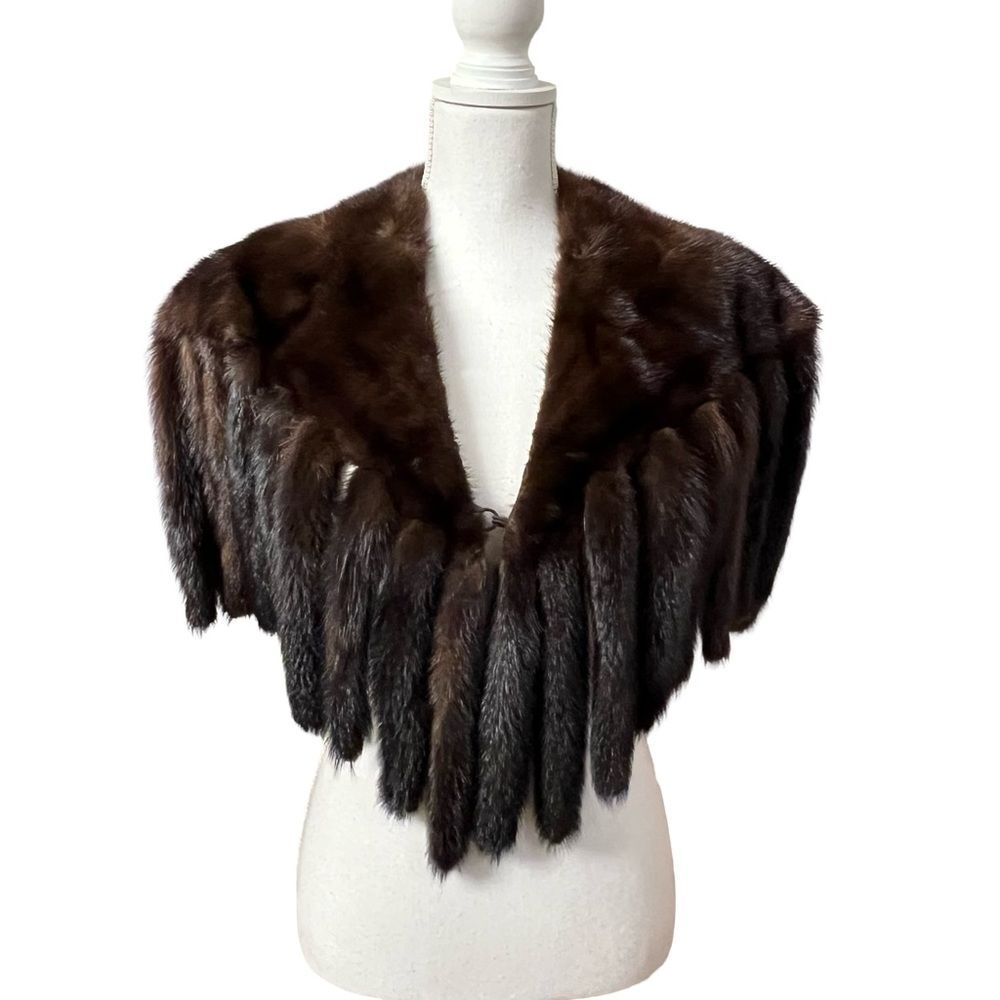 Womens Genuine Mahogany Mink Fur Cape with Tails One Size